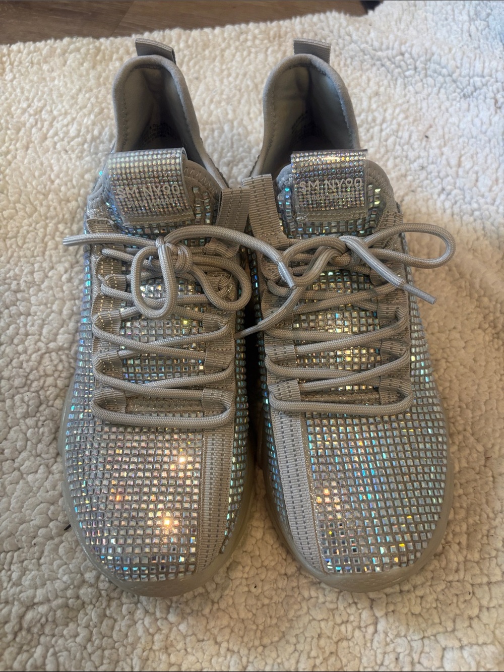 Steve Madden White Iridescent Rhinestone Sneakers